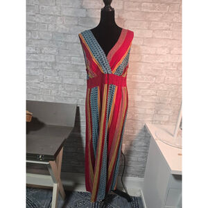 Women's Unbranded Plus 1X Red Blue Striped Maxi Dress
